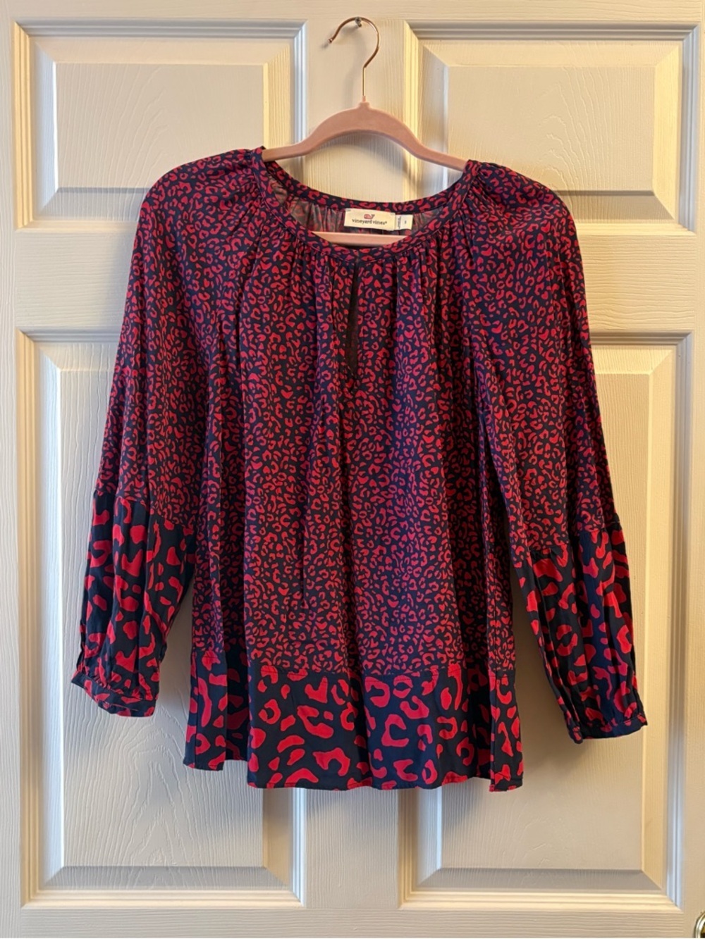 Vineyard Vines Navy and Red Printed Peasant Blouse Small